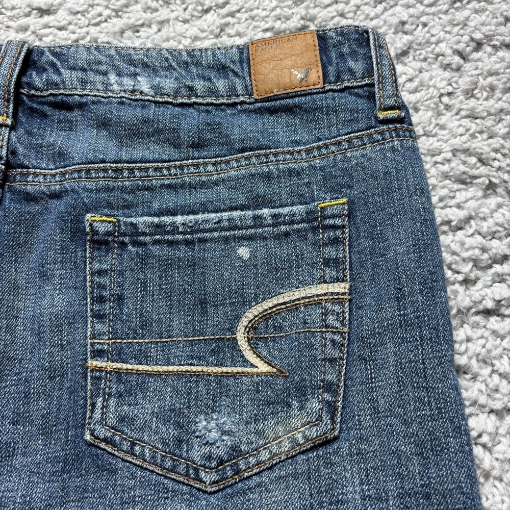 American Eagle Skirt Womens 6 Micro Button Fly Raw Hem Distressed Denim Mini - Picture 6 of 7